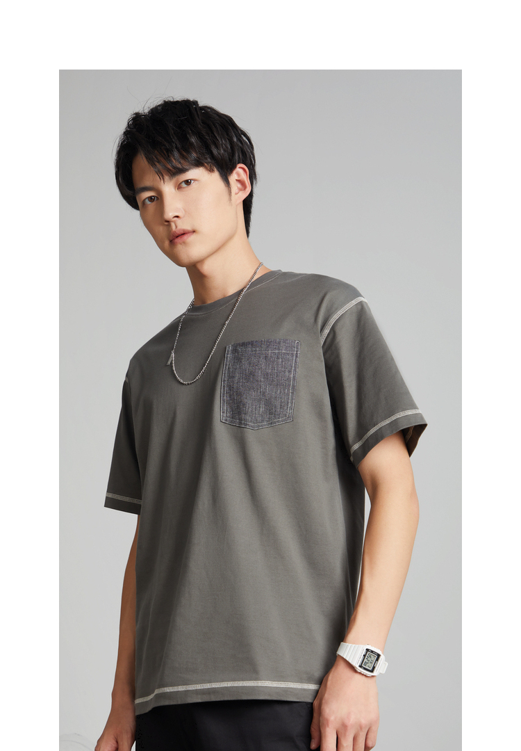 km男装2021新款短袖潮牌潮流宽松白色打底衫ins港风纯棉半袖t恤灰色m