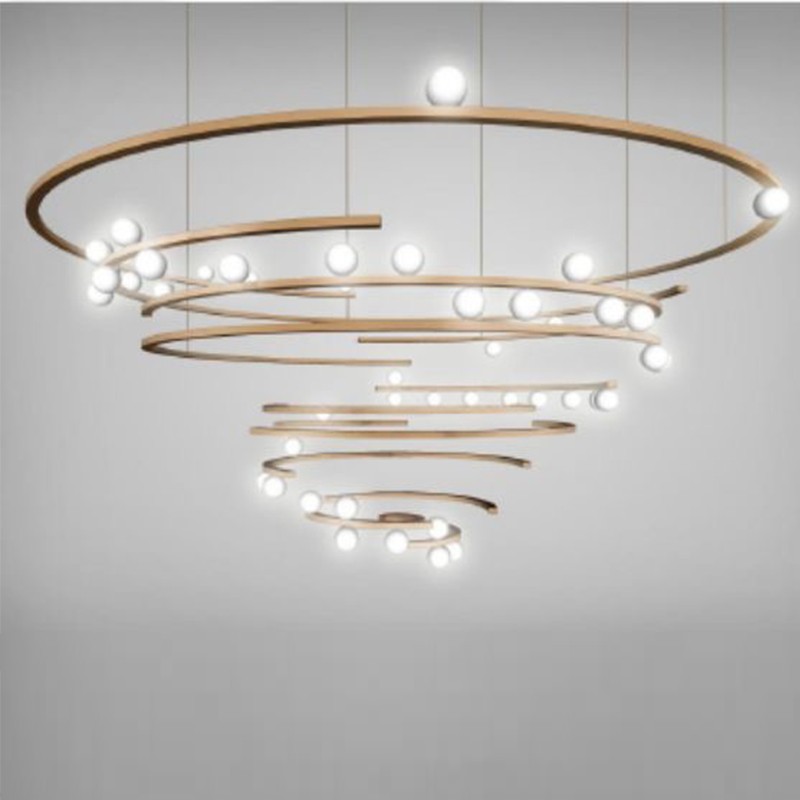 后现代简约客厅圆环玻璃圈吊灯北欧轻奢别墅复式楼楼梯间个性创意售楼