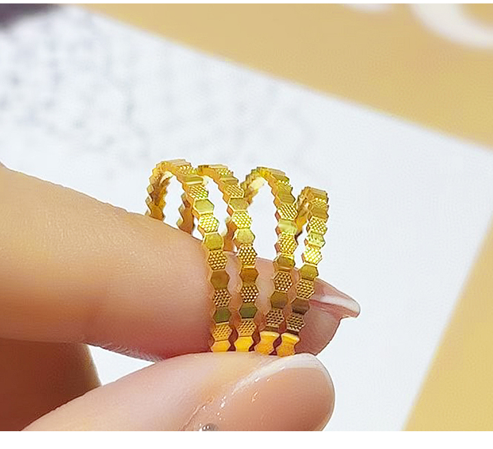 蜂巢戒指女999足金简约六边形戒子5g素圈指环送女友礼物 女士18号(约