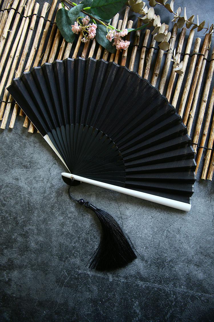 折扇男防身夏扇风古风汉服抖音cos摄影便携扇子扇纯色迷你磨砂边黑色
