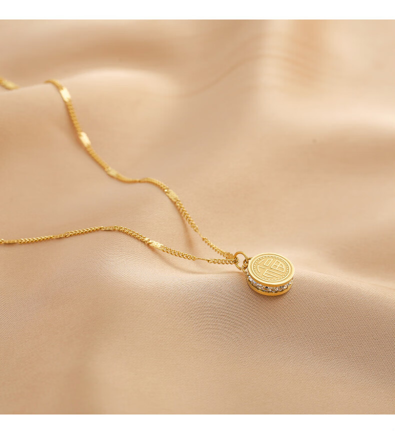 千福年项链福字吊坠女ins网红冷淡风锁骨链简约气质百搭金色颈链 金色