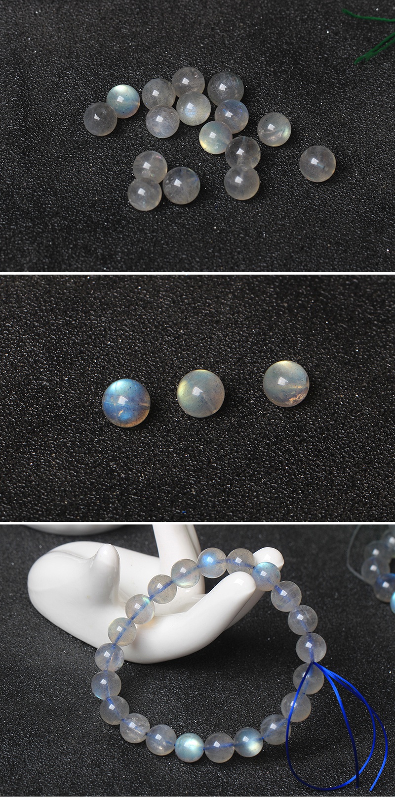 果怡5a天然灰月光石散珠子拉长石闪光石手工diy水晶串珠手链项链材料