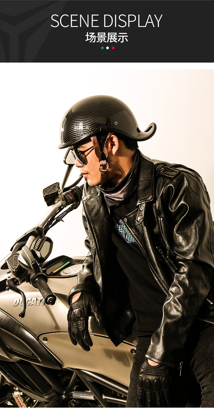 电动摩托车头盔安全帽哈雷复古个性瓢盔机车骑行半盔 携程 l