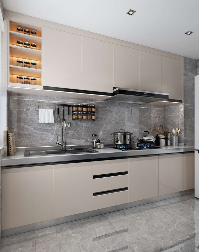 304不锈钢橱柜定制整体橱柜开放式厨房厨柜一体式厨房灶台不锈钢台面