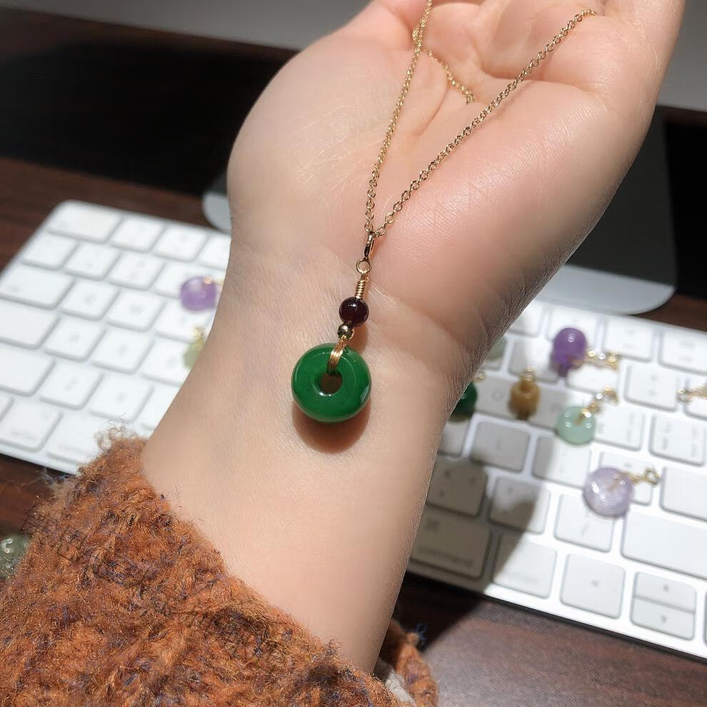 铭闽镶思玉 翡翠和田玉吊坠平安扣小玉坠女款玉包金项链玉石挂件 o_干