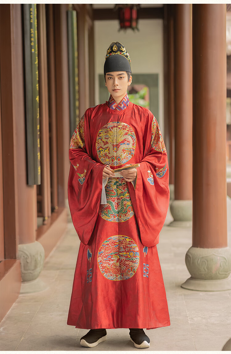 裳厢记龙袍汉服 明制汉服织金仿妆花十二章纹衮服圆领袍龙袍 红色黻纹