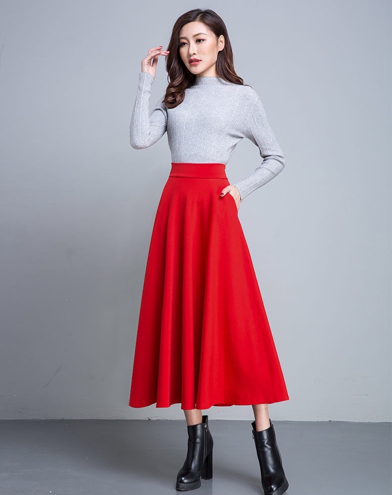 女装新款有口袋垂感好半身裙中长款大摆裙a字裙大码百搭高腰跳舞裙子
