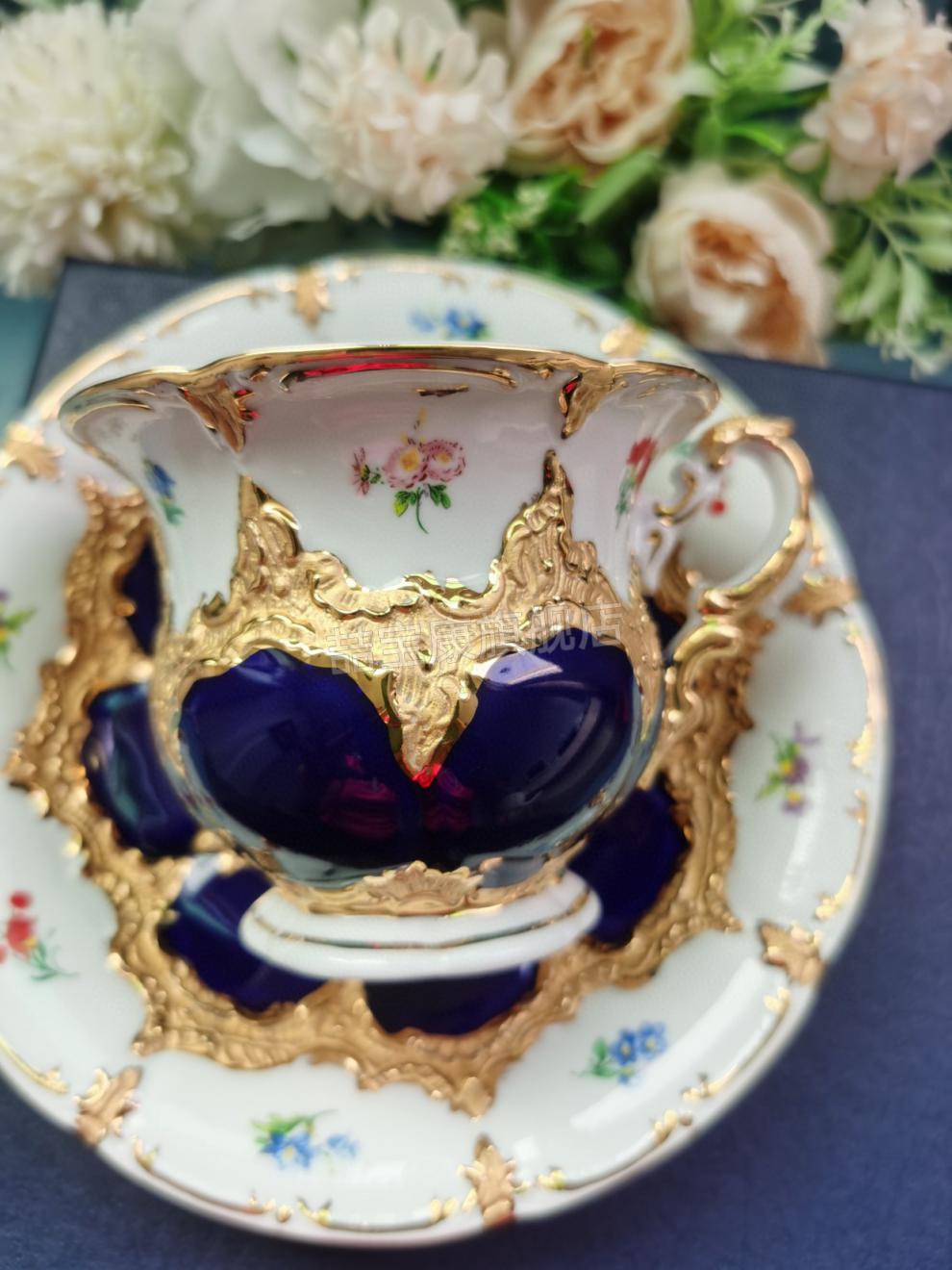 梅森瓷器德国meissen梅森瓷器bform系列缤纷小花咖啡杯碟描金彩绘