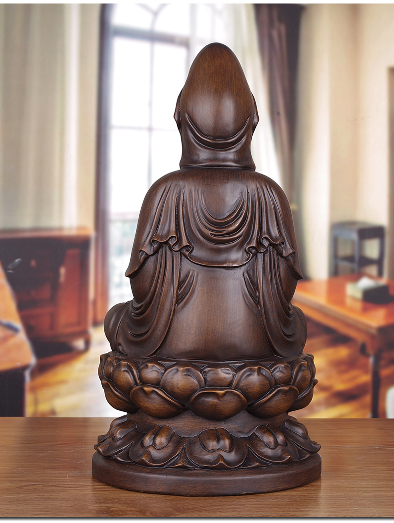 实木雕观音摆件大号木质坐莲观世音菩萨神像家用供奉观音佛像 小号