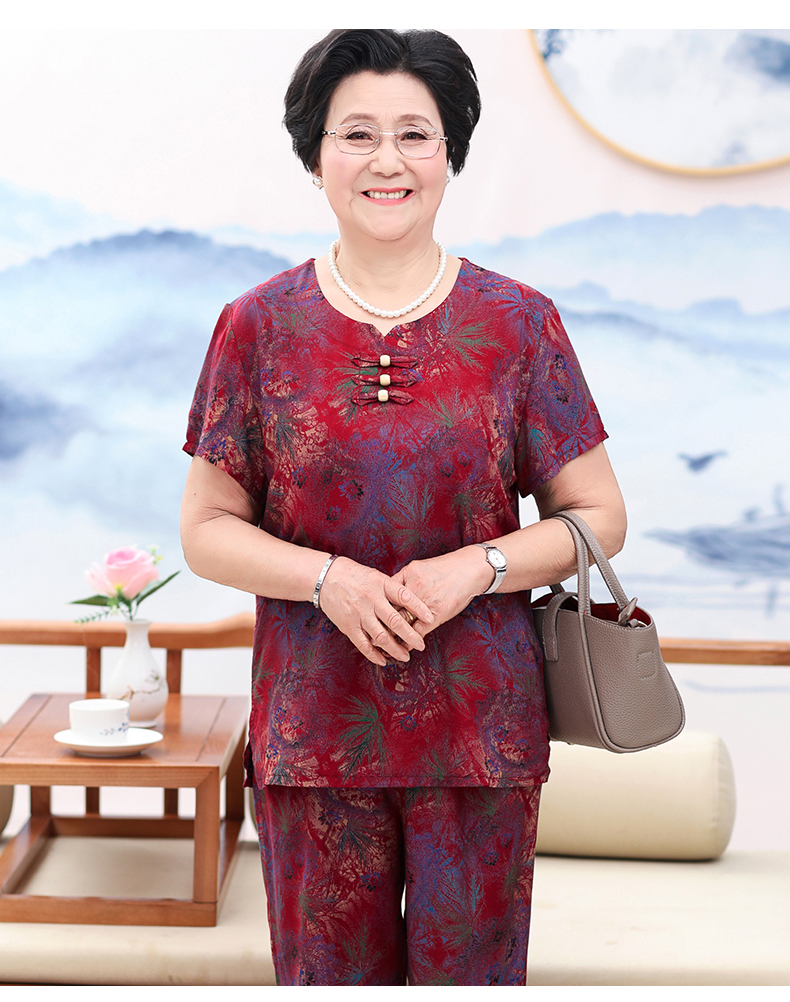 特大码胖老太太服装奶奶装加肥加大夏天套装200斤中老年妈妈女棉绸九