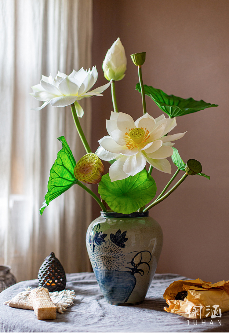掬涵 仿真荷花荷叶莲蓬头花艺摆件客厅艺术装饰插花干花酒店会所瑜伽