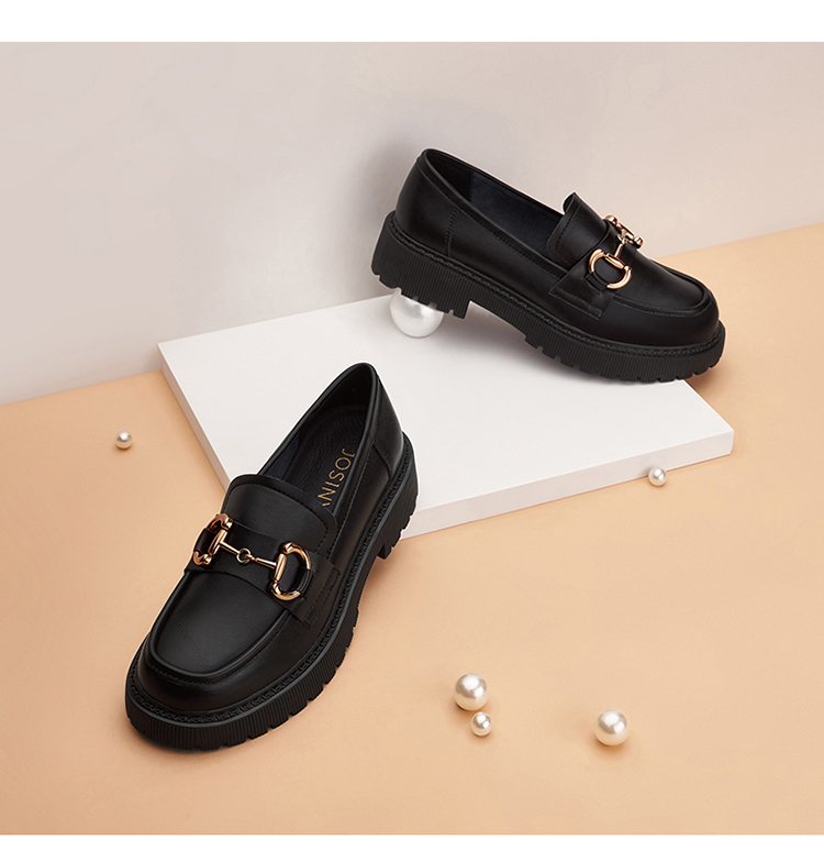 卓诗尼圆头乐福鞋女休闲百搭英伦风小皮鞋时尚单鞋黑色80人的选择36