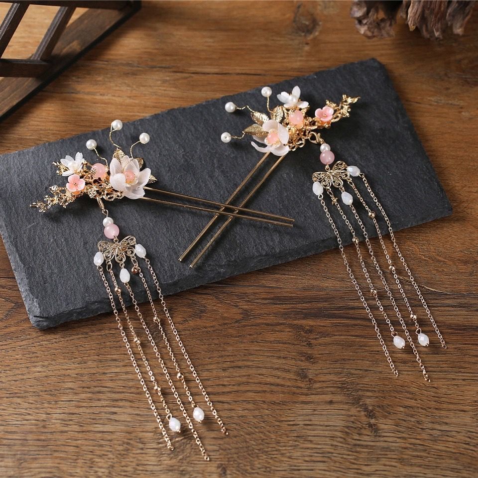 芙蕖 汉服发冠新娘古装头饰头饰发簪古风发梳流苏钗仙全套复古流苏