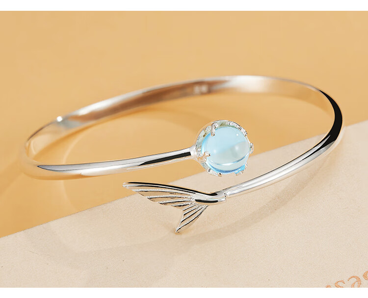 铭闽s990银人鱼的眼泪银手镯女银镯时尚足银年轻款七夕礼物饰品 c01