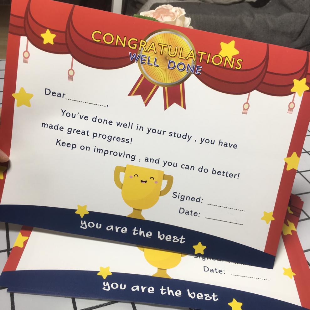 英语奖状小学生儿童创意英文表扬信幼儿园教学奖励证书内芯红色32k半