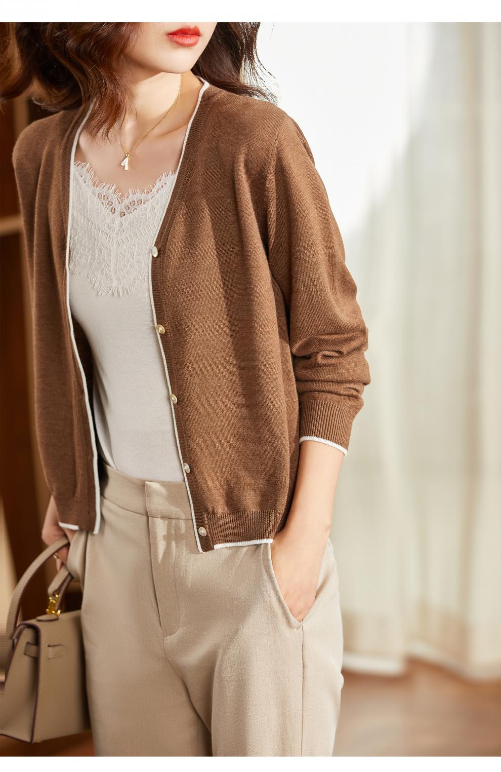 梵希蔓针织开衫外套女2021年新款时尚秋季韩版v领外搭毛针织上衣 f