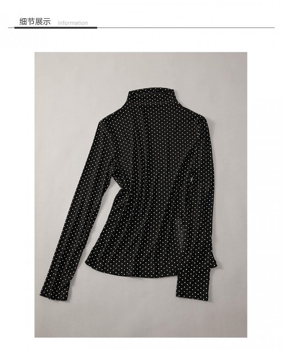 半高领修身打底衫女2021春秋新款休闲百搭长袖上衣t恤 f8986 黑底白点
