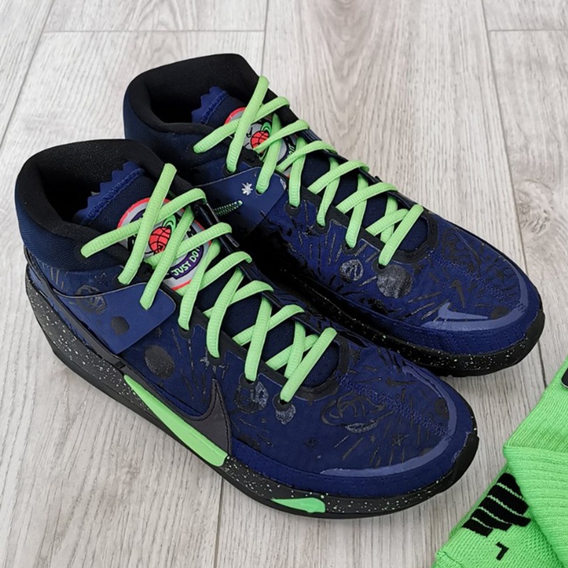 ike耐··克kd13ep杜兰特蓝国内版青草绿色荧光绿色斑点半圆形潮鞋带