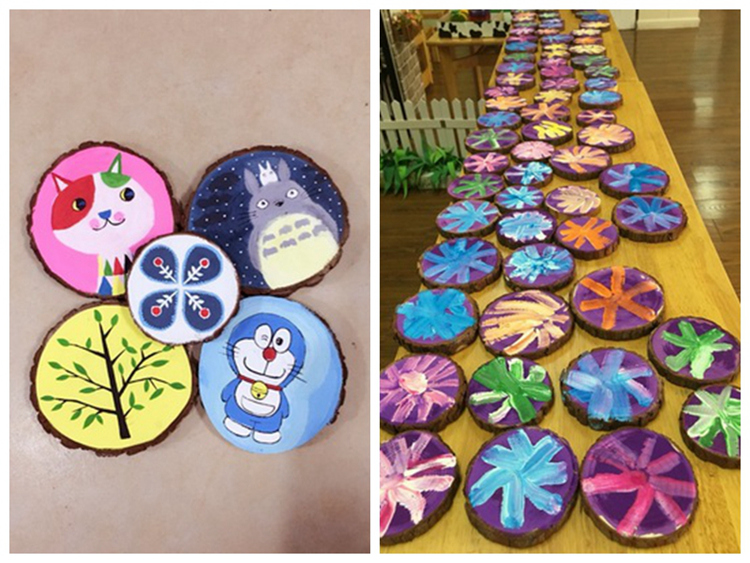 美工圆木片环创年轮原木片幼儿园diy木头块底座木桩切片装饰 直径14厚