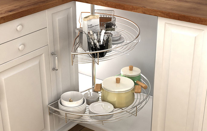 厨柜转角转蓝酷泰易厨房橱柜304不锈钢橱柜180度转角转盘拉篮双层调料