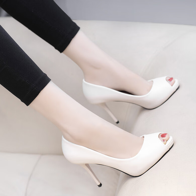 10公分鱼嘴高跟鞋8cm以上细跟防水台百搭职业工作鞋浅口鱼嘴单鞋黑色8