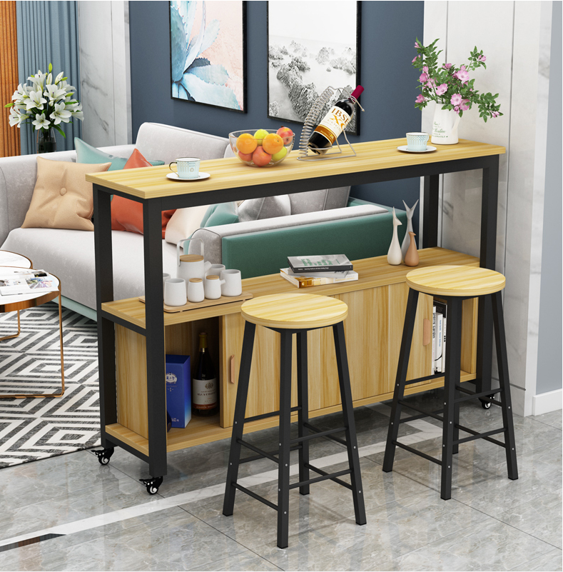 现代简约吧台桌家用餐桌一体客厅隔断柜家用移动小吧台桌简约推拉门高