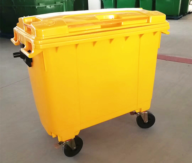 6015手推垃圾车660黄色户外号垃圾桶废物收纳垃圾转运箱 1100l
