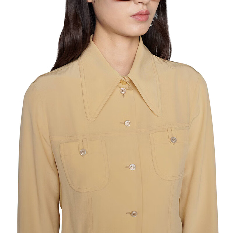 gucci/古驰 21年秋冬新款 女士浅米色双绉真丝长袖衬衫 米色 意码36