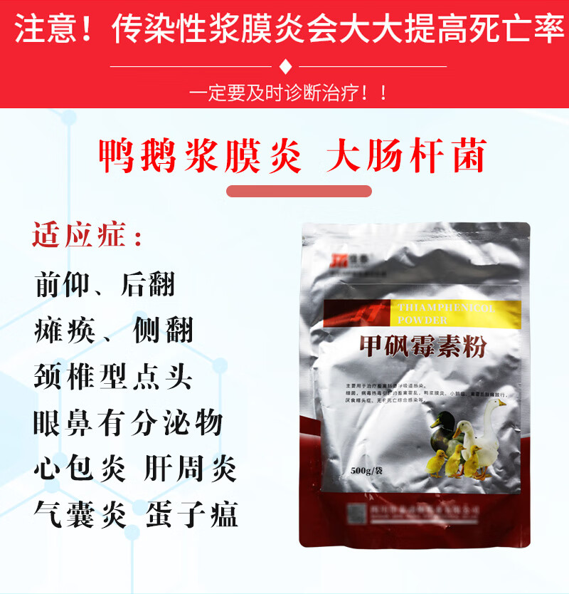 甲砜霉素粉兽用药粉鸭疫康大肠杆菌鹅重症鸡药大全鸭浆膜炎药1袋