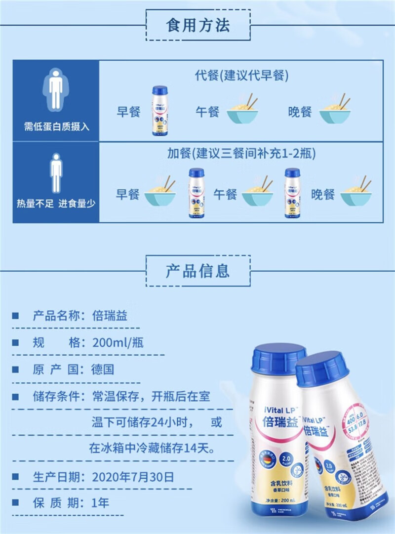 倍瑞益 特殊高能营养补充液 200ml 德国进口慢性肾病