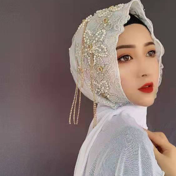 熹卡龙新品回族女人的套头纱巾2022春季新款长巾网纱面料回族重工流苏