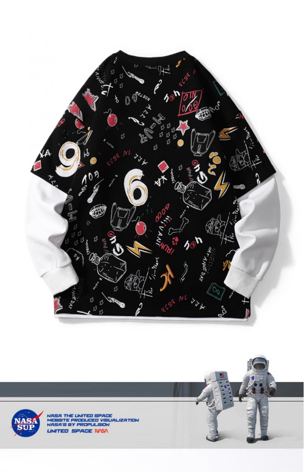 nasasup联名官网宇航员乱花圆领卫衣男士春秋款秋季情侣装卡通涂鸦