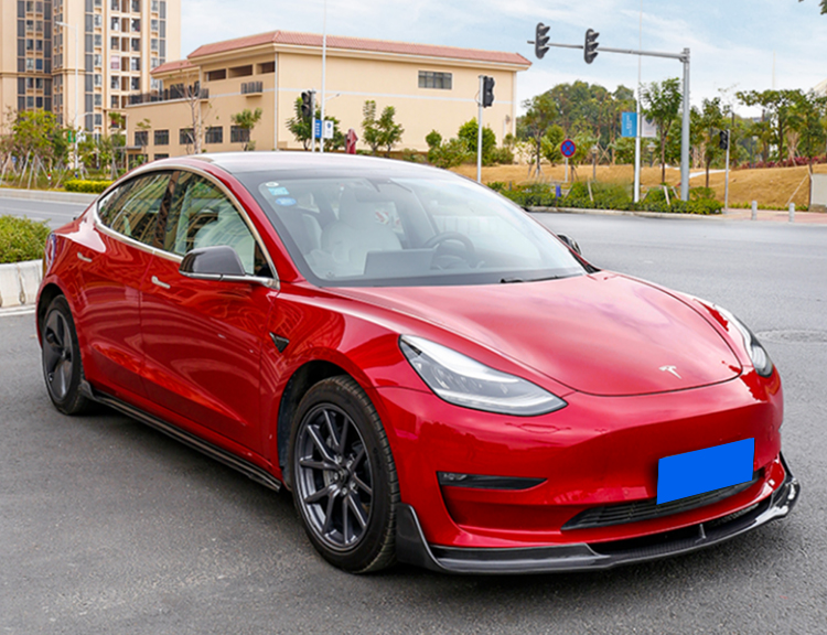 适用于tesla特斯拉model3改装小包围碳纤维v款前唇侧裙后唇尾翼 前唇