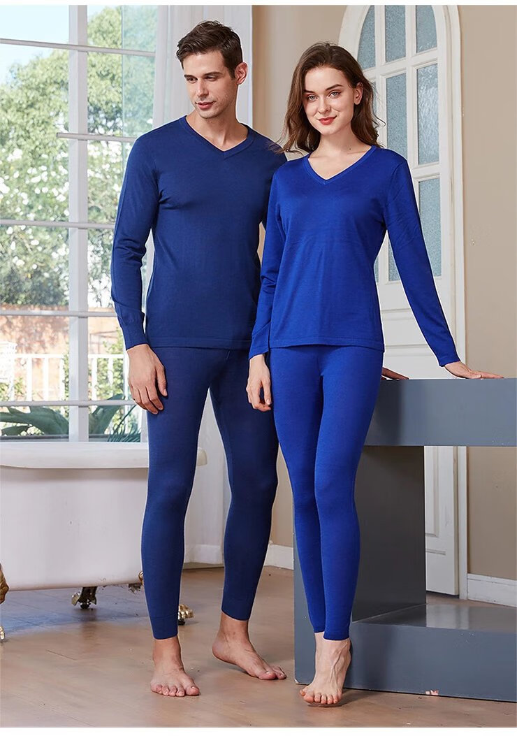 内蒙古产纯山羊绒保暖内衣套装男女薄款v领 羊毛打底衫秋衣秋裤 180