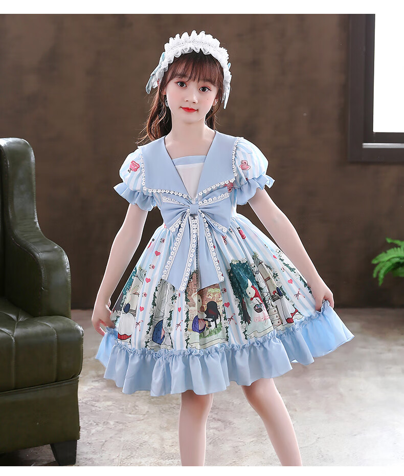 皮尔卡丹品牌童装女童lolita公主裙夏季迪士尼卡通儿童洛丽塔连衣裙