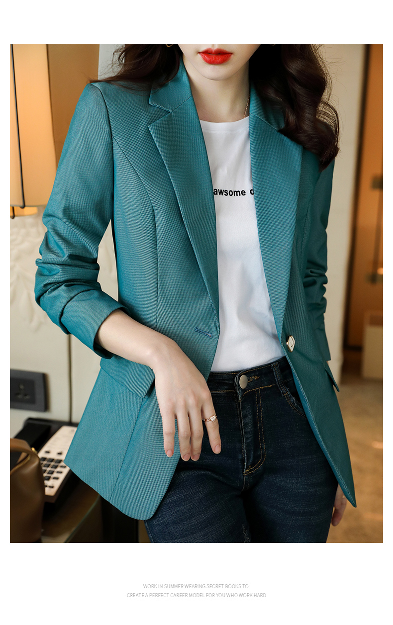 怡情姿孔雀蓝色西装外套女2021秋冬新款韩版时尚长袖高端气质休闲小