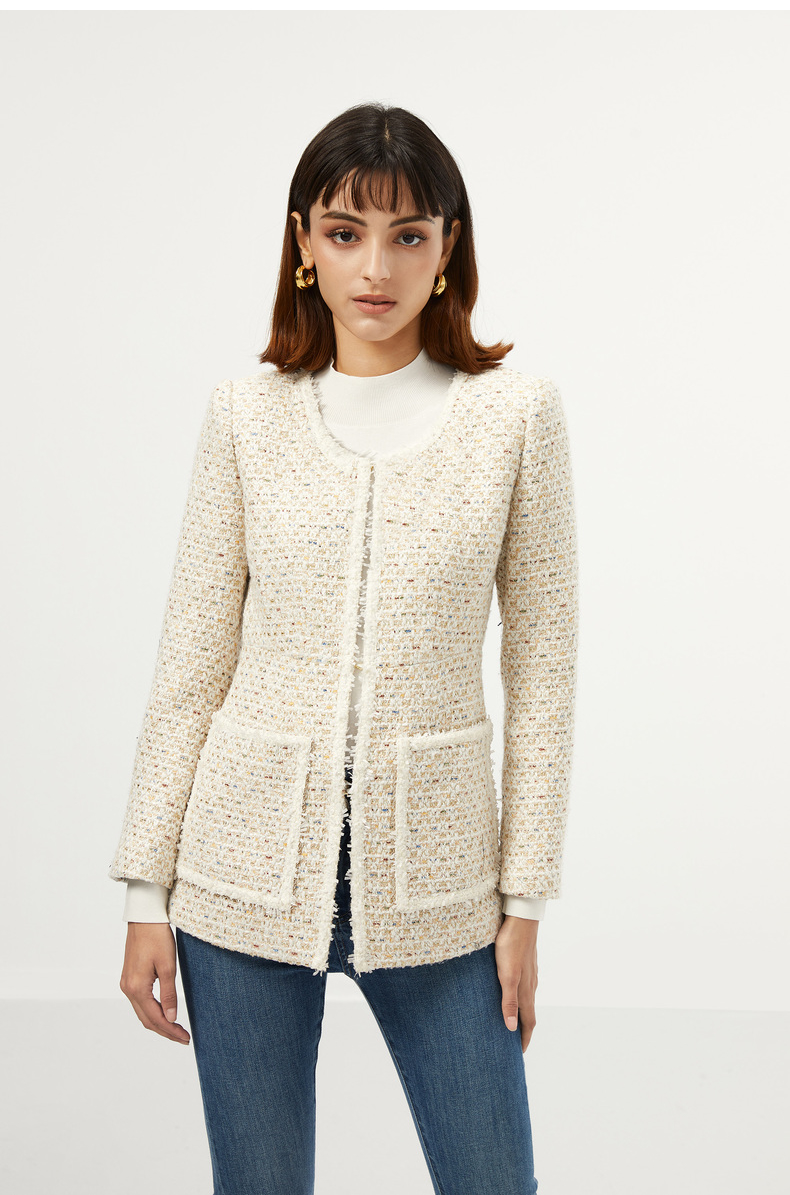 女装 短外套 bebe bebe2021早秋新品女士长袖粗花呢复古夹克外套