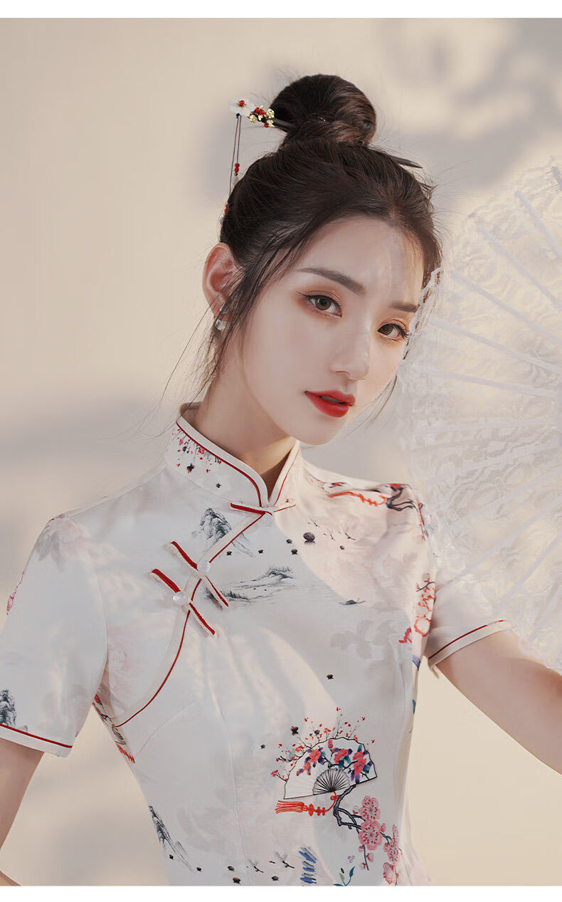 惦慕2022年新款夏季国潮改良旗袍年轻款小个子少女国风连衣裙甜美短款