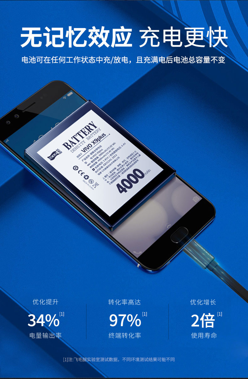 仁尼【超强续航】飞毛腿vivo x9plus手机电池vivo x20 x20p全新x9s大