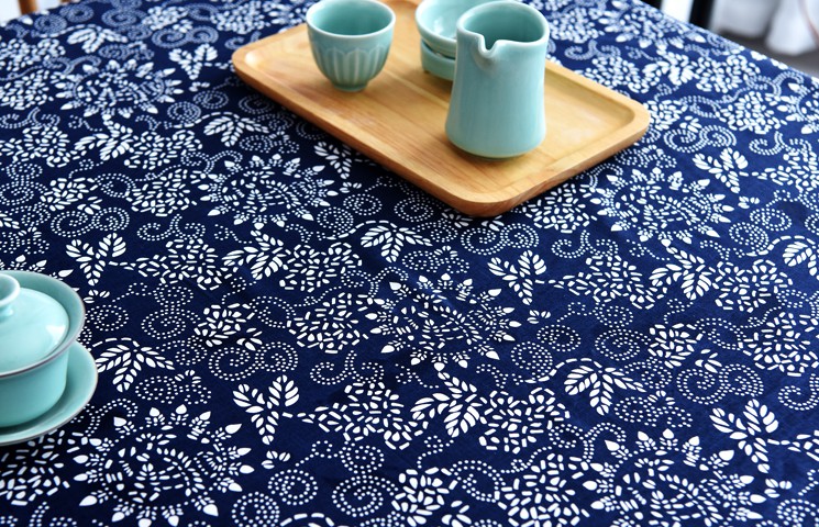 青花桌布台布蜡染布料乌镇蓝印花面料蓝花青花布中国民族风桌布窗帘