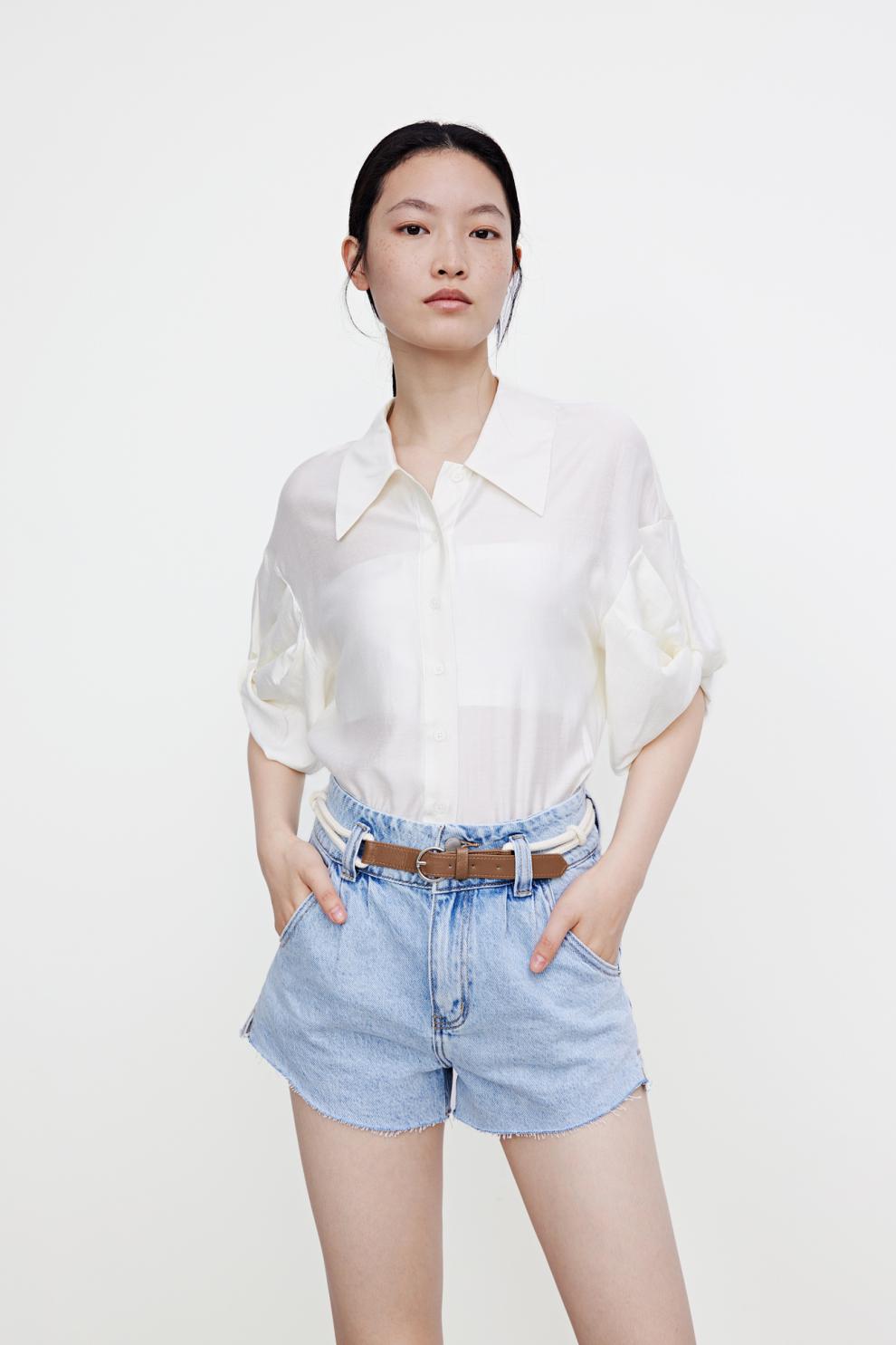 ur2021春夏新品女装休闲慵懒抽褶宽松薄款开襟衬衫wg19s2bn2015 象牙