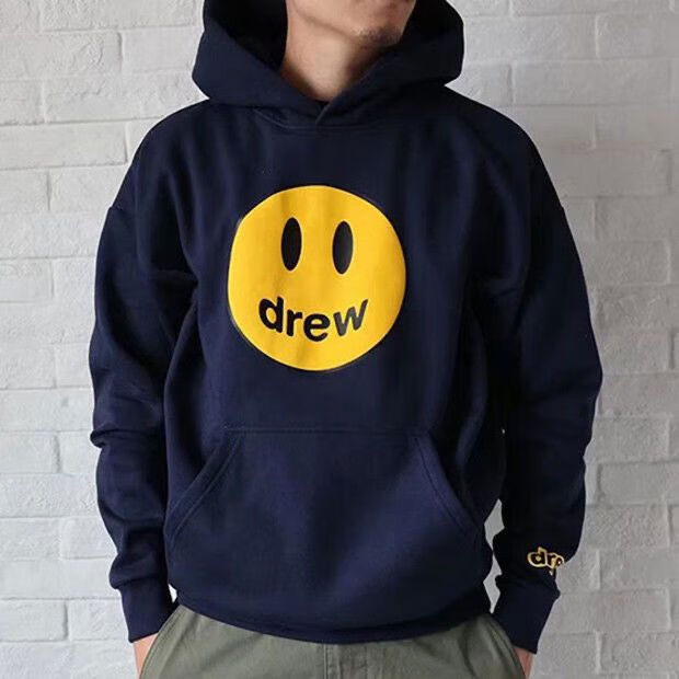 blueword贾斯丁比伯同款drew字母印花笑脸卫衣潮牌宽松情侣卫衣连帽衫