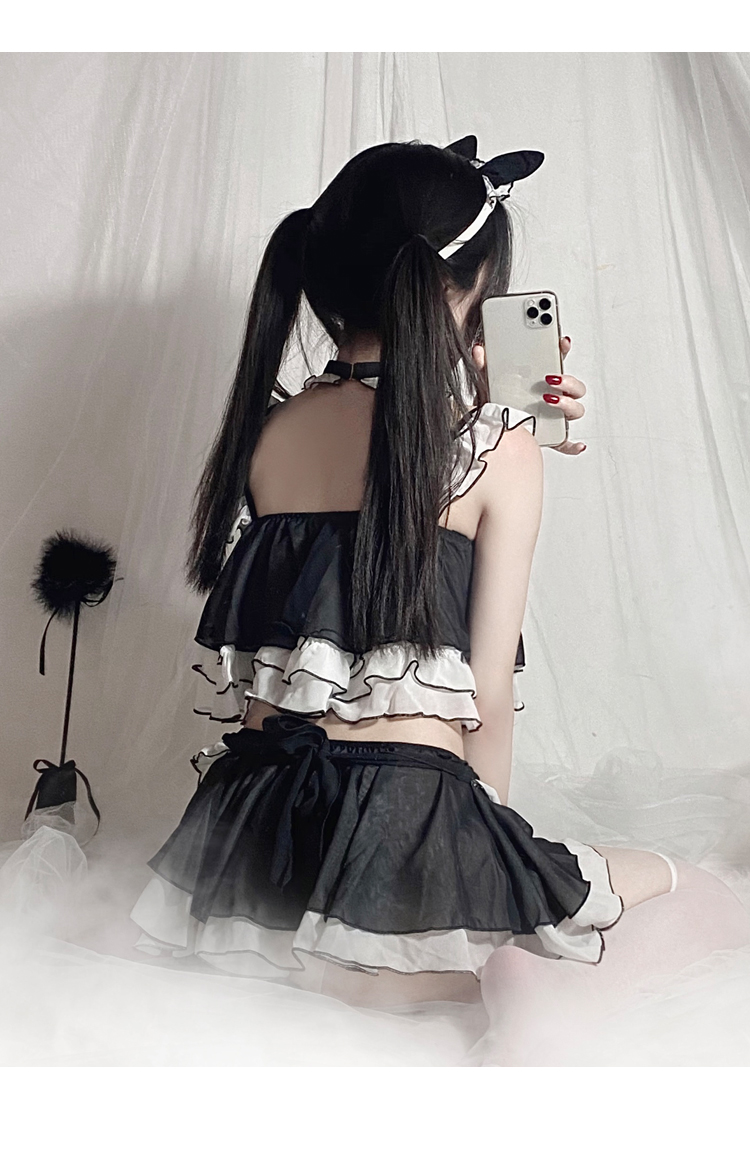 albertwhitman你的性感小猫咪雪纺情趣内衣诱惑激情套装制服黑白可爱