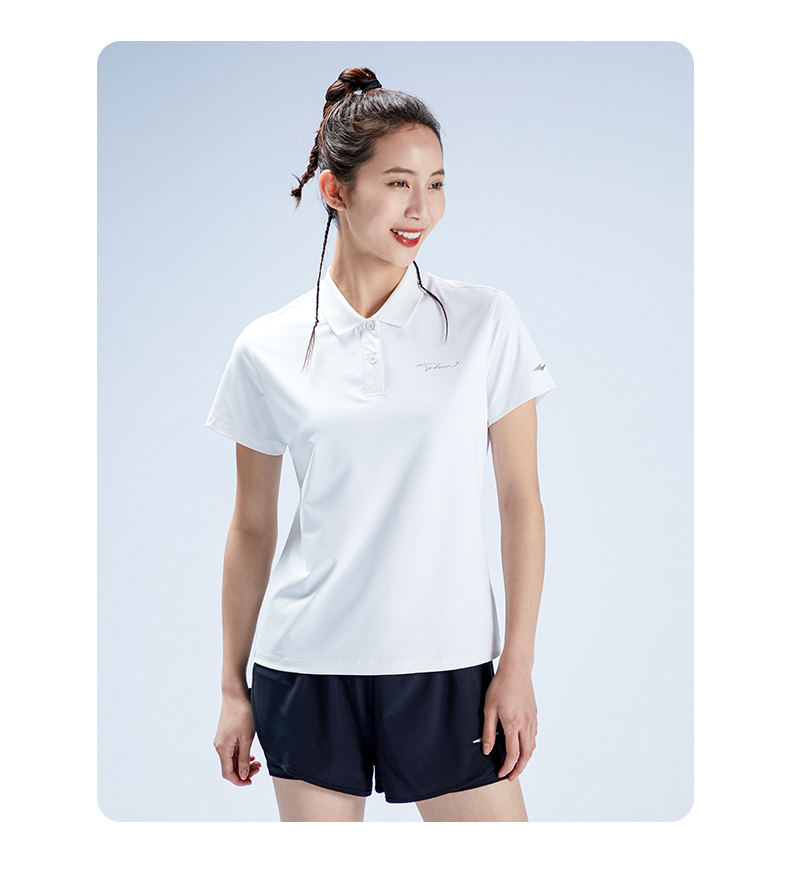 鸿星尔克t恤女polo翻领弹性速干夏季运动短袖运动衫52222292160正白