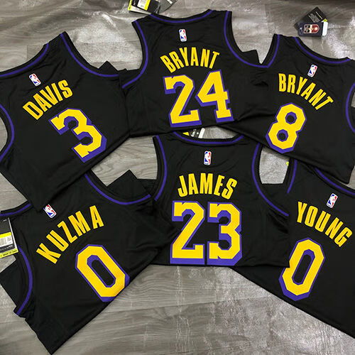 同款湖人队圆领24号詹姆斯23号篮球服黑拉丁男生学生球衣 0号库兹马