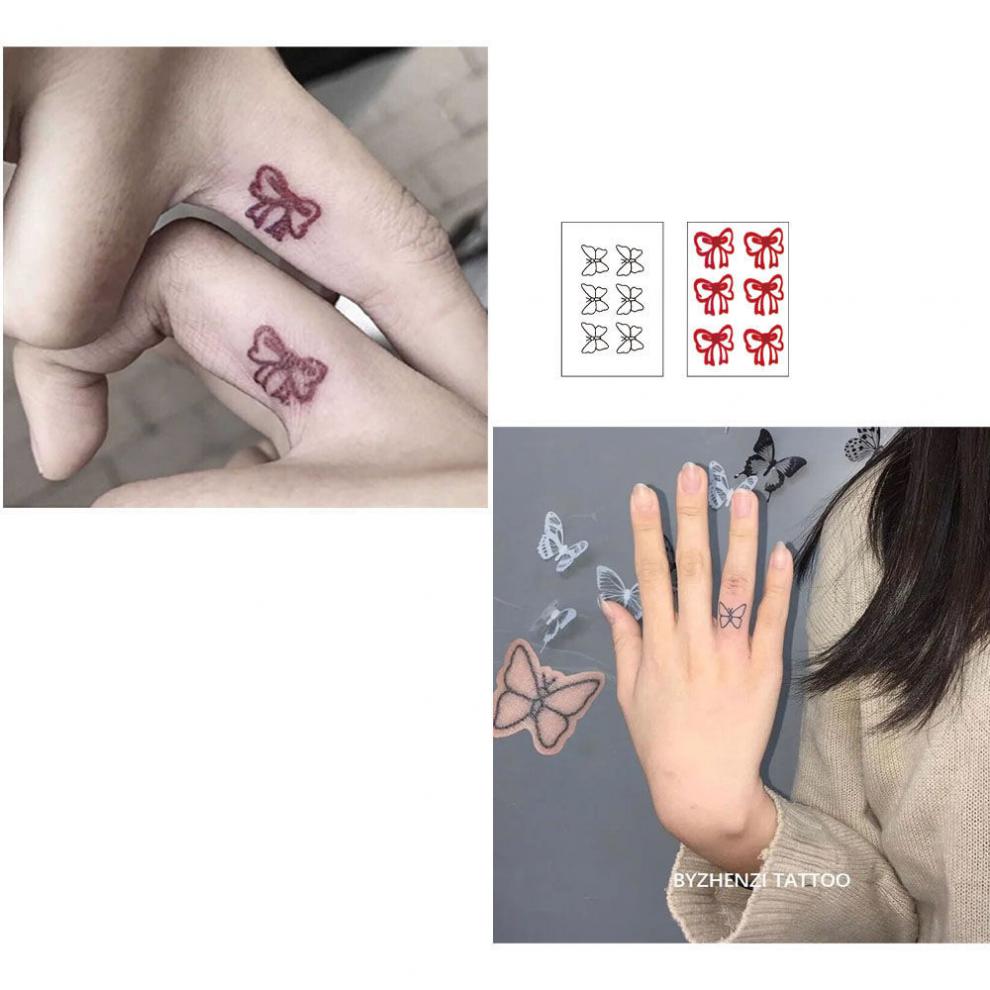 康尼森红色蝴蝶结手指纹身贴防水持久女仿真黑色线条蝴蝶纹身贴可爱 4