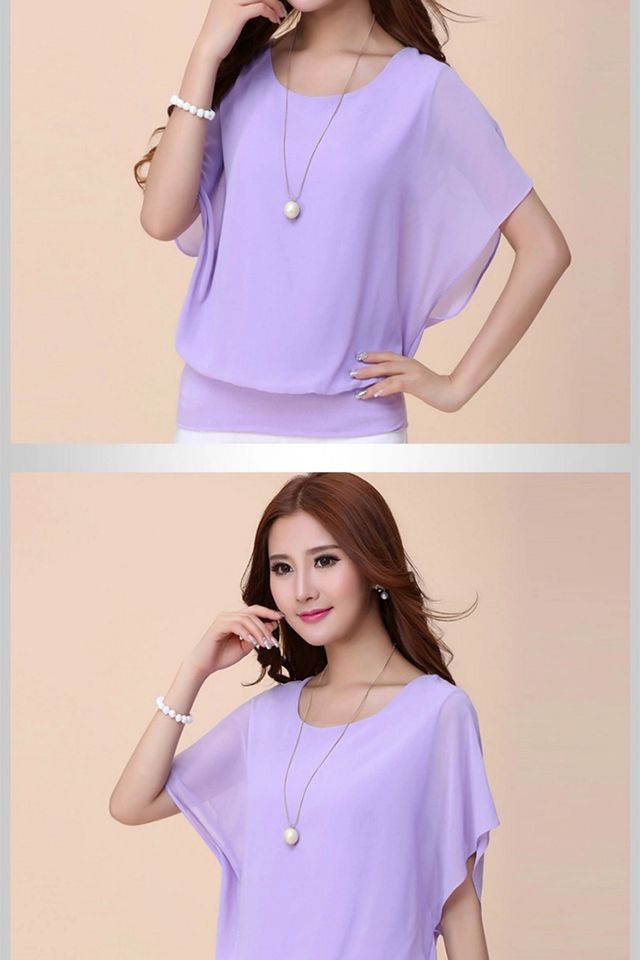 蝙蝠衫春夏新款夏装蝙蝠衫短袖女宽松显瘦雪纺衫上衣女6658黑色m建议