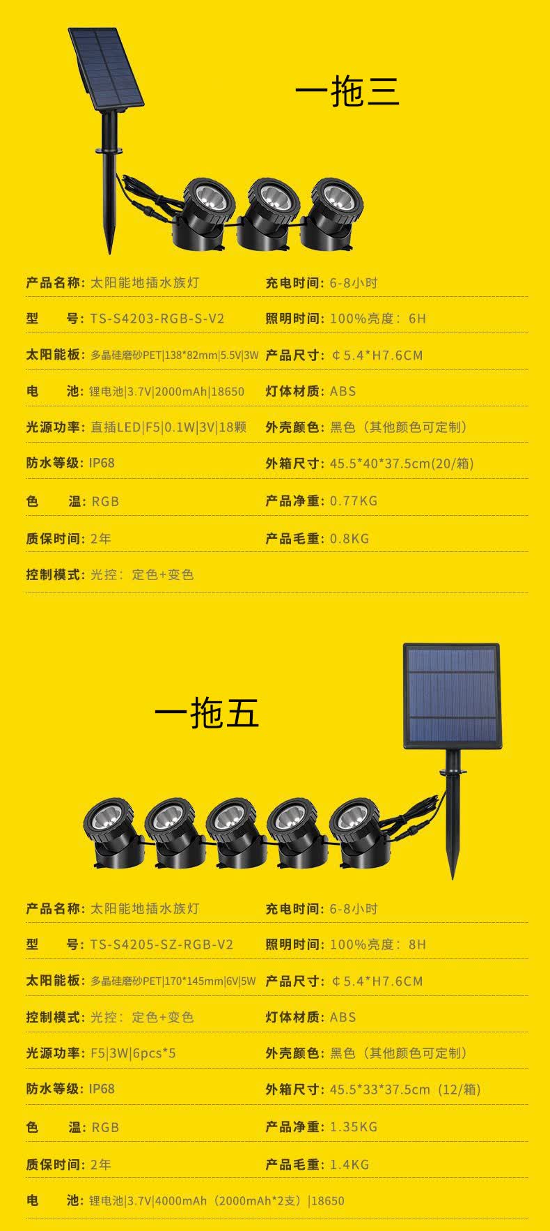 太阳能鱼缸灯太阳能水下led鱼池灯水底灯景观灯七彩灯防水水景灯喷泉