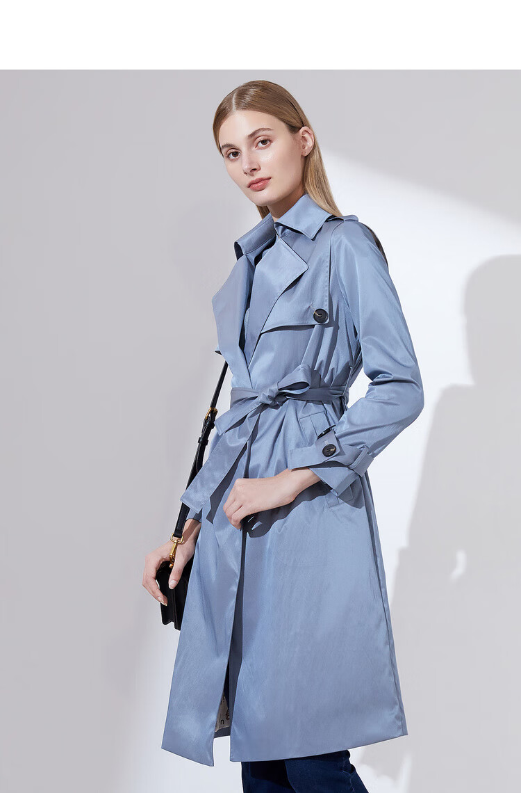 yiner音儿女装2020春季新款时尚中长款系带风衣外套 灰绿 160/38/m