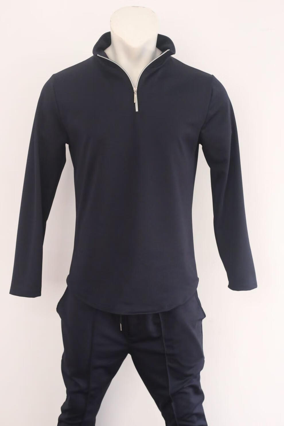 秋季马球服休闲运动套装男2022欧美男装时尚休闲半截拉链立领套装 军